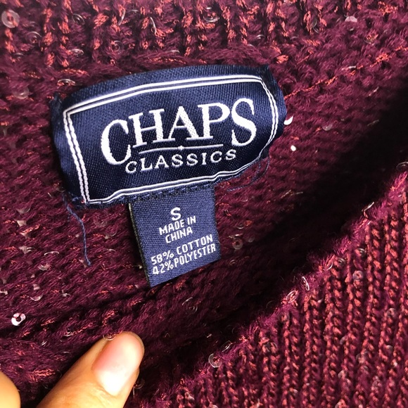 Chaps Red Wine Sparkle Knit Sweater – Size S, Festive & Cozy - Picture 4 of 7